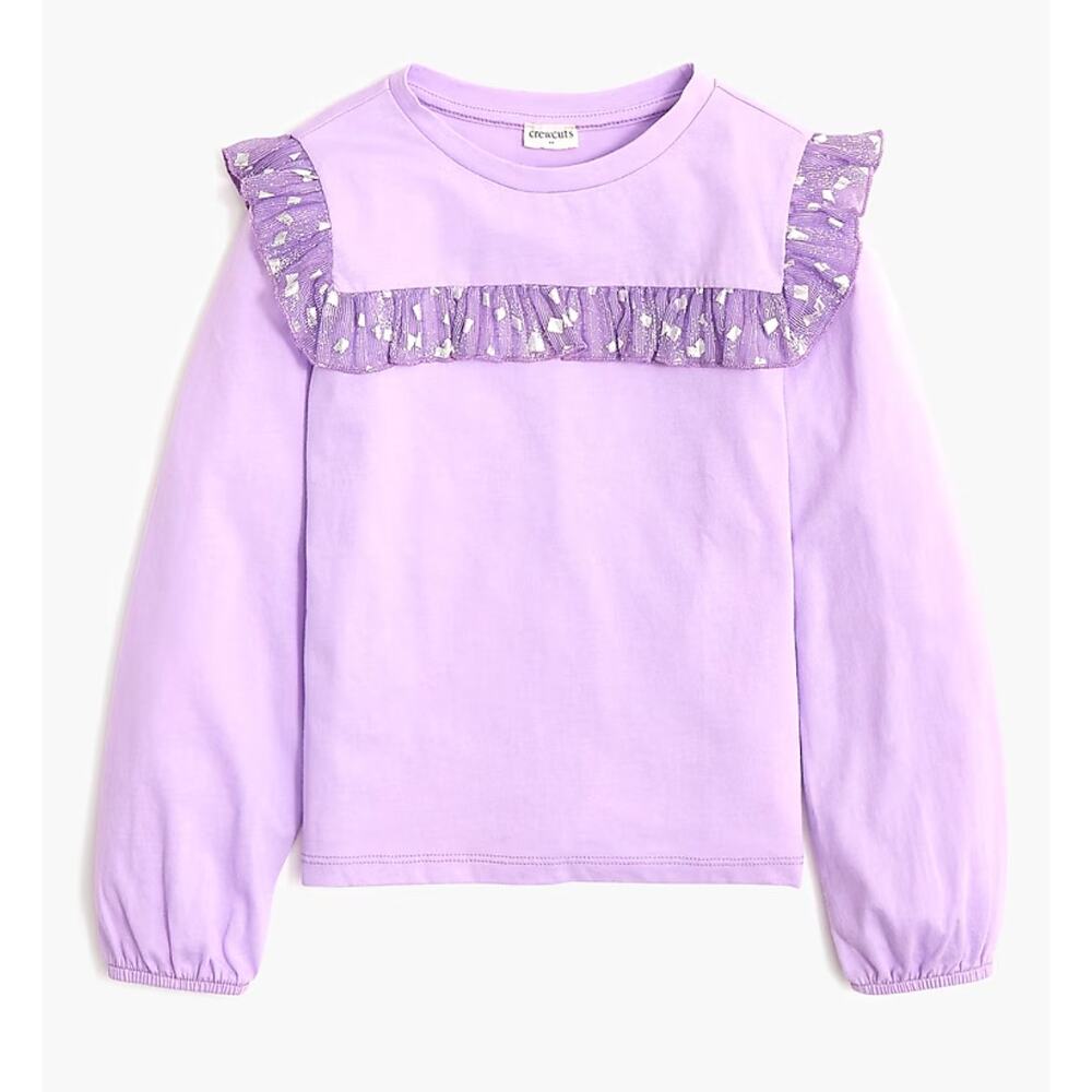 Crewcuts Factory | NWOT Girls' Long-sleeve ruffle tee in Purple | Sz L 10-12